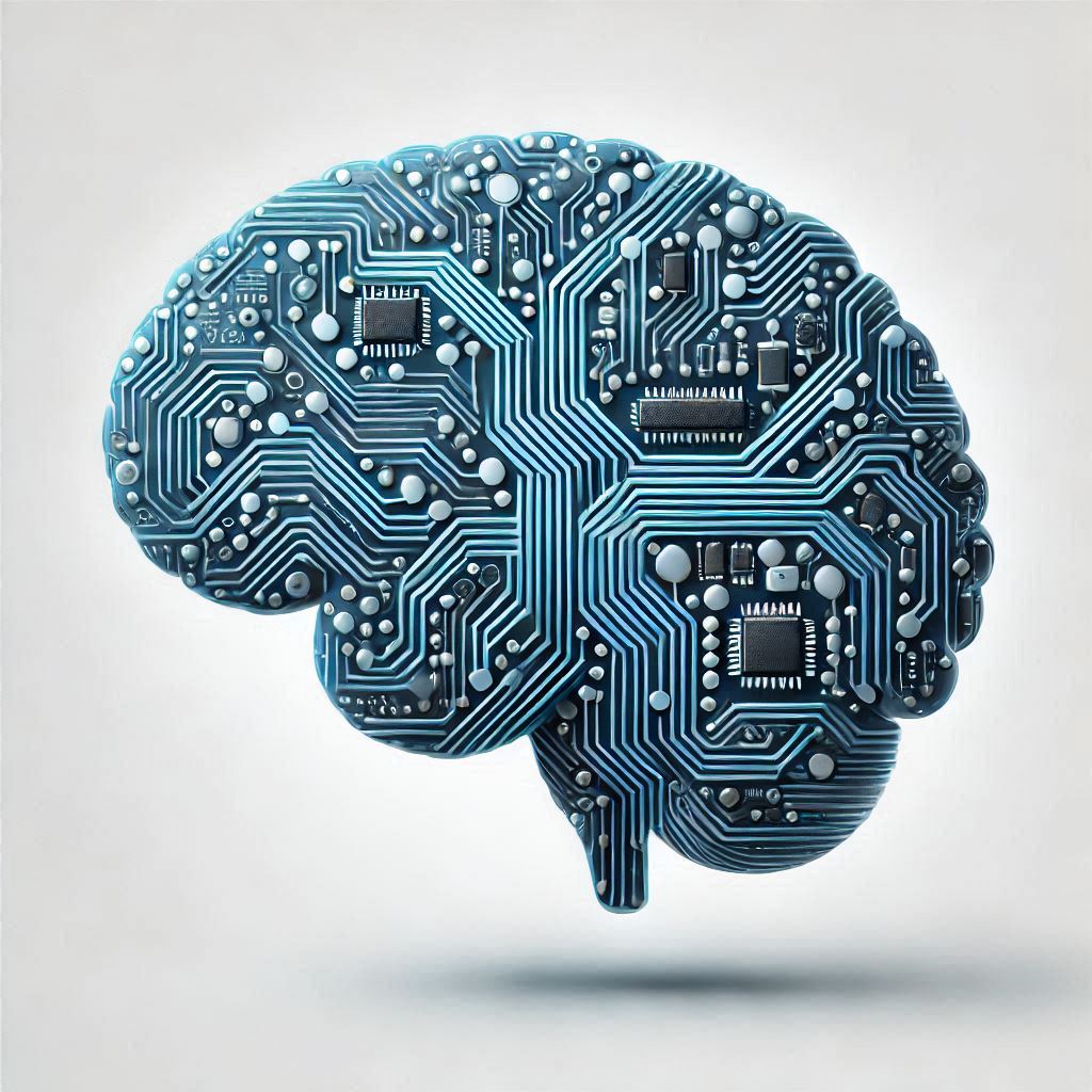 Cerebro humano representado como un circuito electrónico, símbolo de la ampliación de la inteligencia mediante IA.