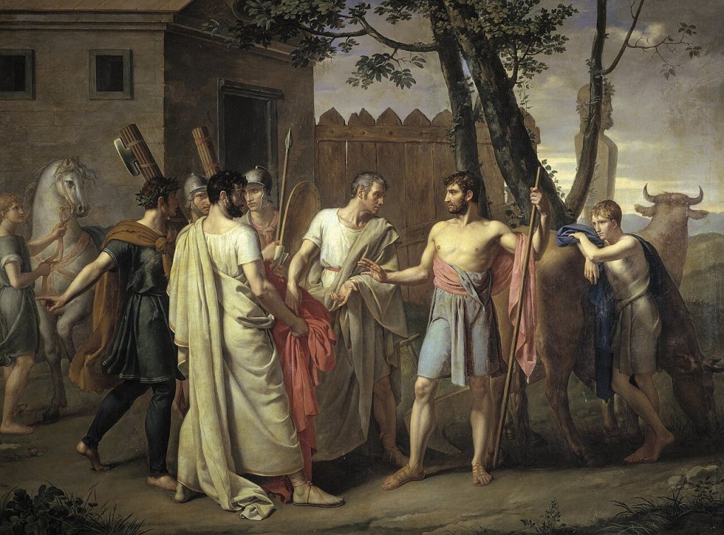 Cincinato recibe a los senadores romanos junto al arado en una pintura de Juan Antonio Ribera