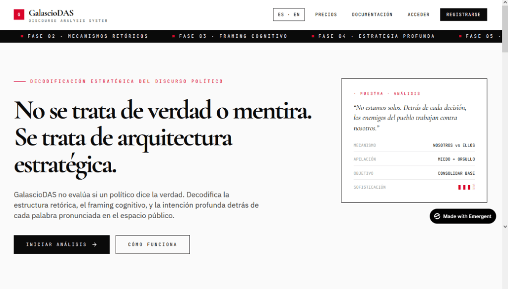 Portada de GALASCIO DAS, sistema de análisis estratégico del discurso