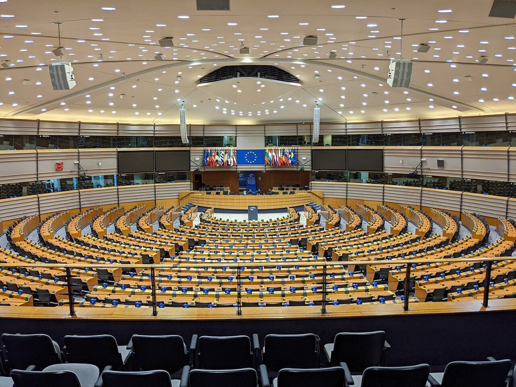 Hemiciclo vacío del Parlamento Europeo en Bruselas